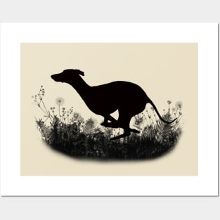 Running Whippet silhouette Posters and Art